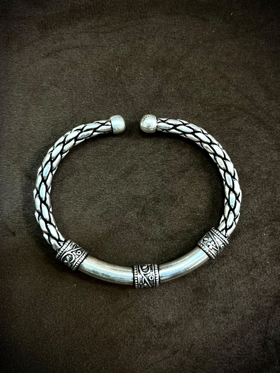 Vintage Oxidized Braided Silver Kada Bracelet