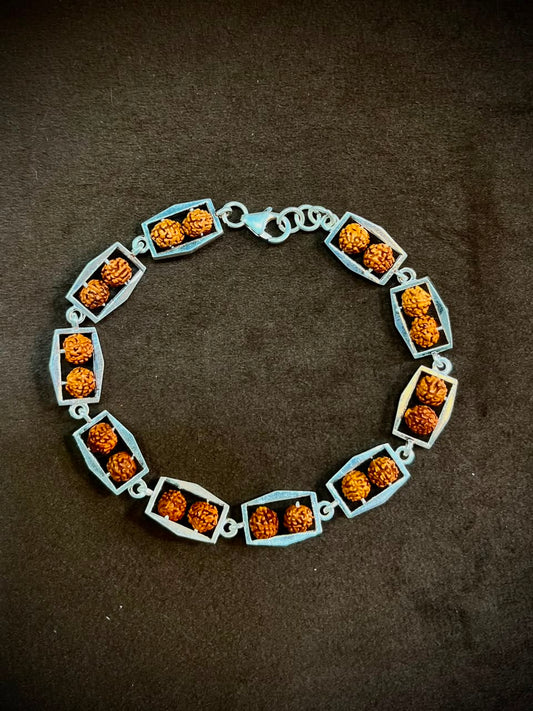 Sacred Rudraksha 925 Silver Bracelet – Adjustable Spiritual Charm Bracelet