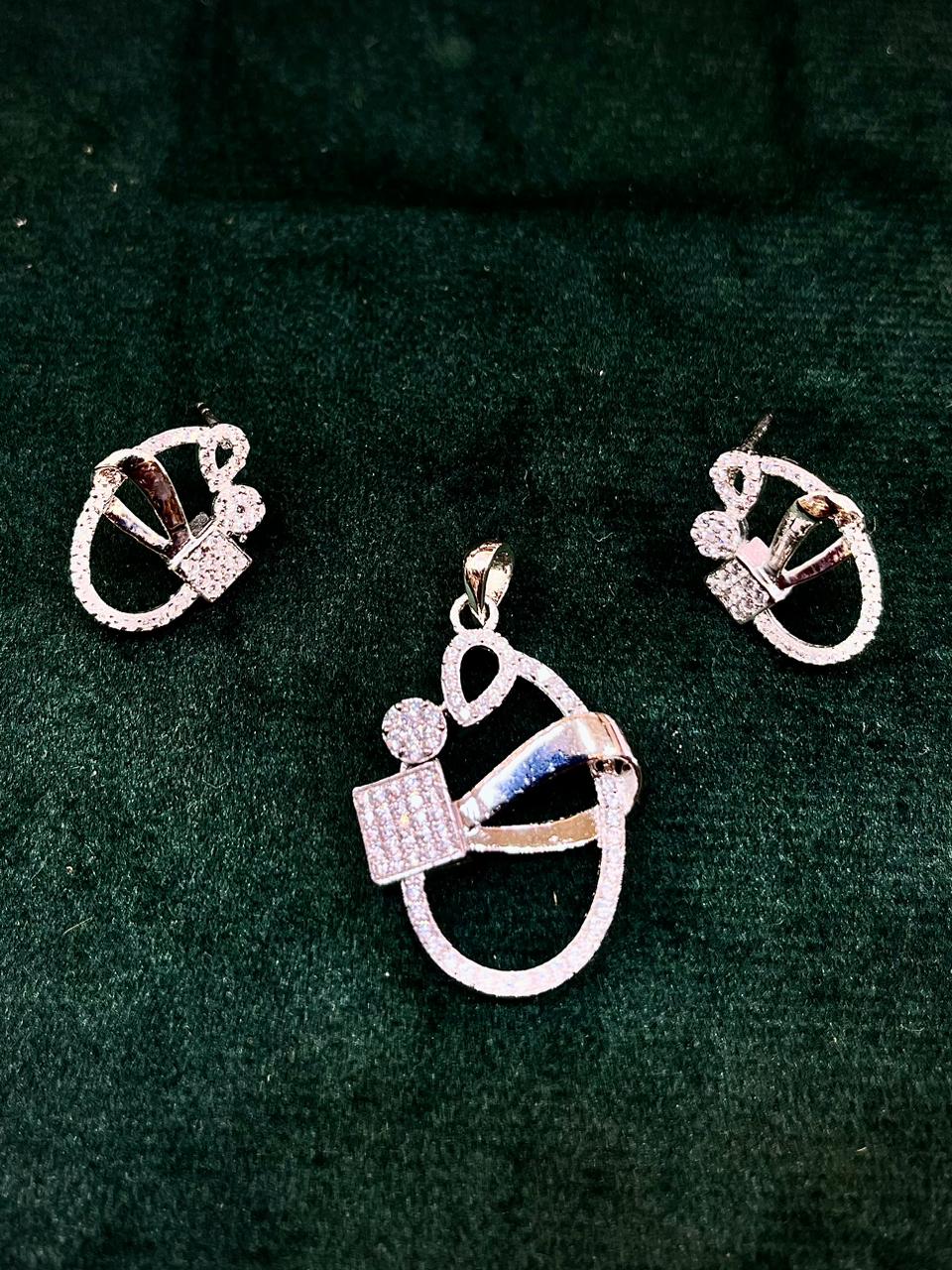 Celestial Sparkle 925 Sterling Silver Pendant Set with Chain & Earrings for Women
