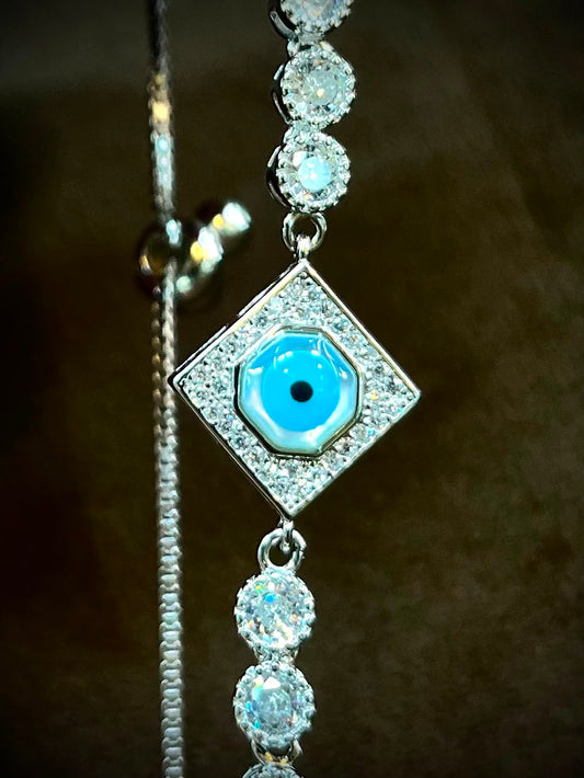 925 Sterling Silver Evil Eye Adjustable Tennis Bracelet for Women | Cubic Zirconia Luxury Bracelet