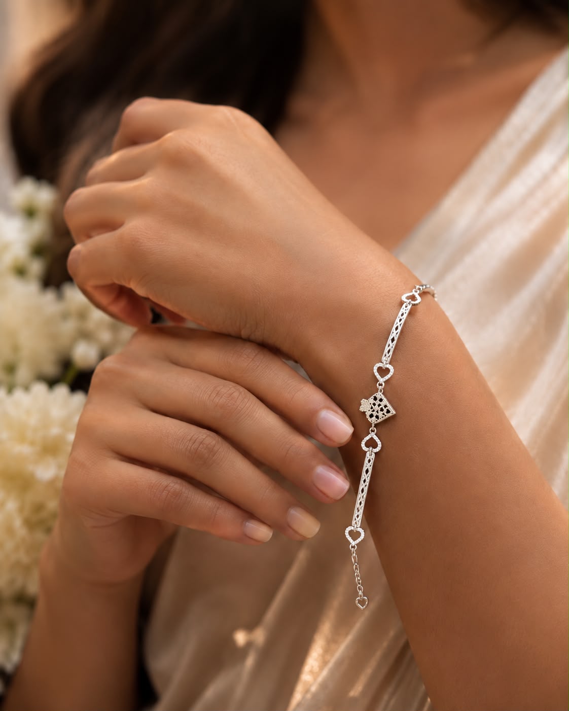 925 Sterling Silver Heart Lock Charm Bracelet | Adjustable Romantic Bracelet for Women