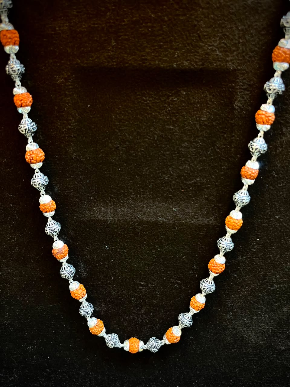 925 Sterling Silver Om Rudraksha Mala – Sacred Spiritual Necklace for Men & Women