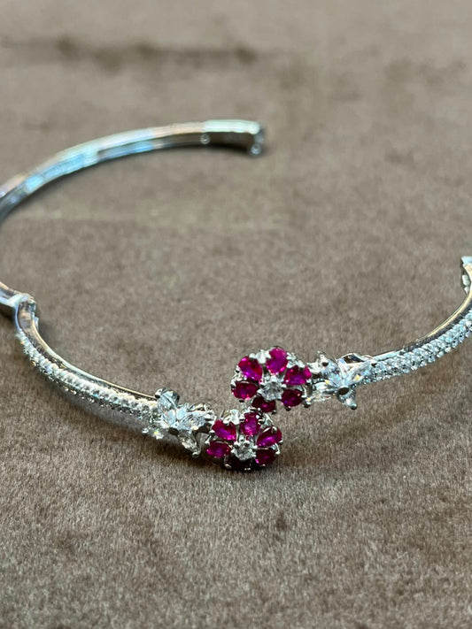 Blooming Ruby Floral 925 Sterling Silver Bracelet