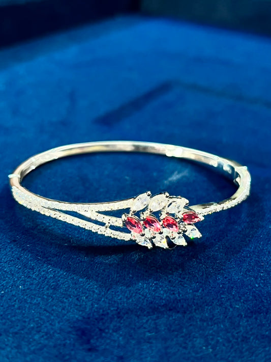 Ruby Leaf Elegance 925 Sterling Silver Bracelet – Luxury Sparkle Cuff