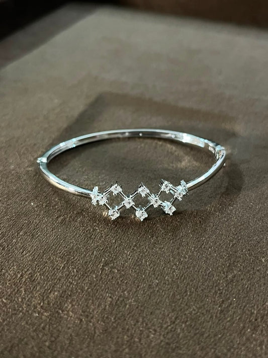 925 Sterling Silver Crystal Crossline Open Bracelet for Women