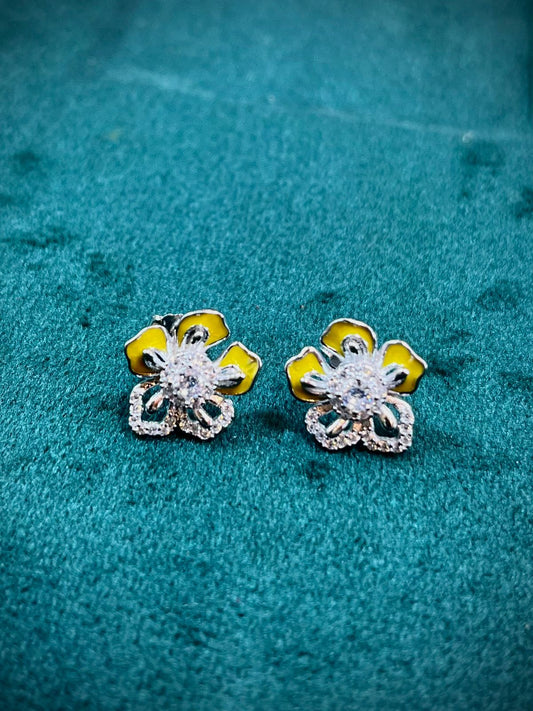 Sunlit Blossom 925 Sterling Silver Floral Stud Earrings