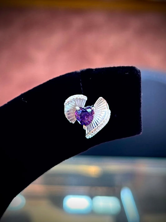 Silverya Amethyst Heart Fan Stud Earrings – 925 Sterling Silver
