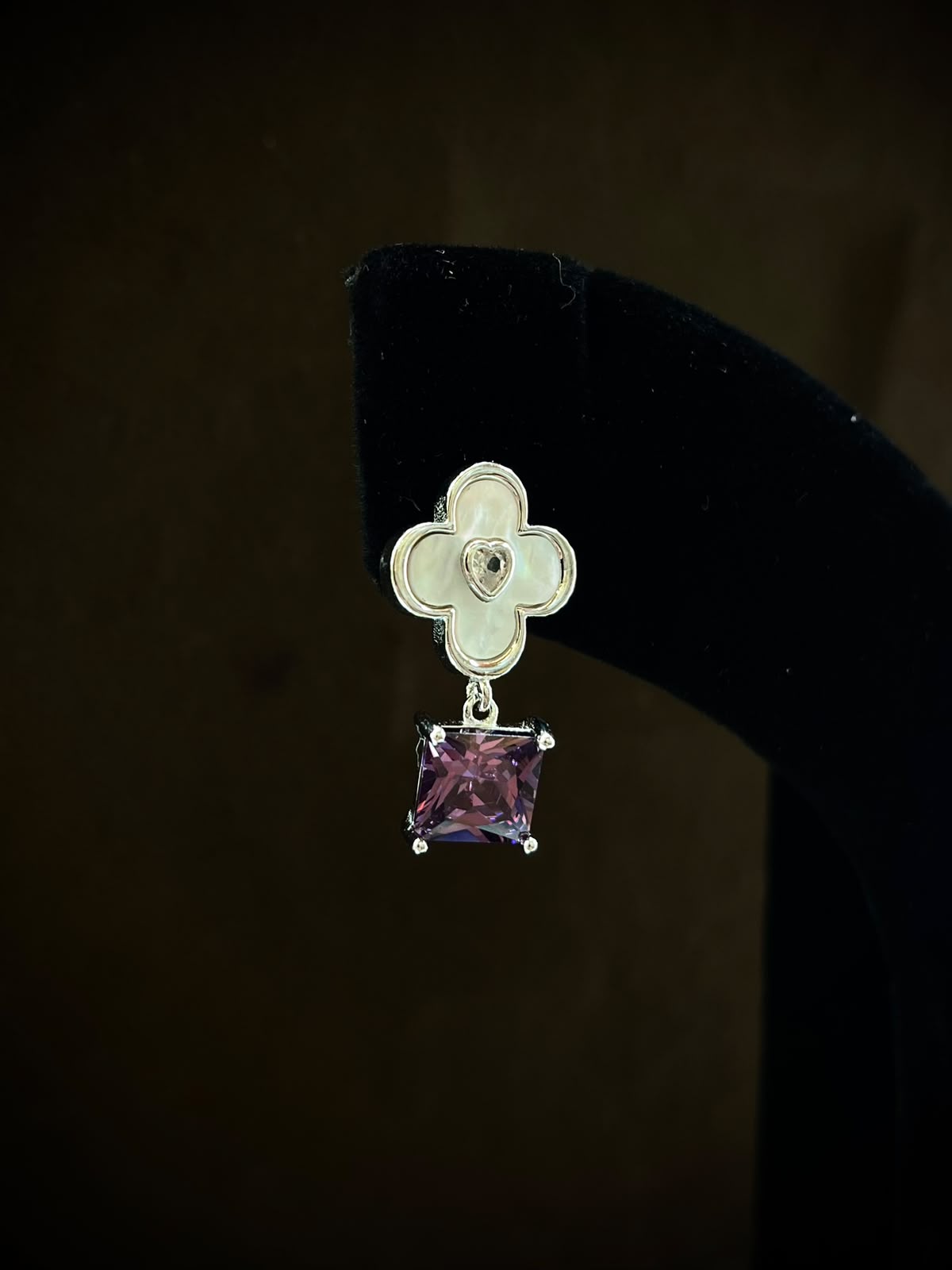Silverya Clover Amethyst Drop Earrings – 925 Sterling Silver