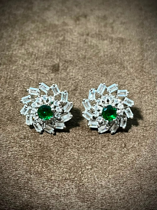 Silverya Emerald Bloom Stud Earrings – 925 Sterling Silver