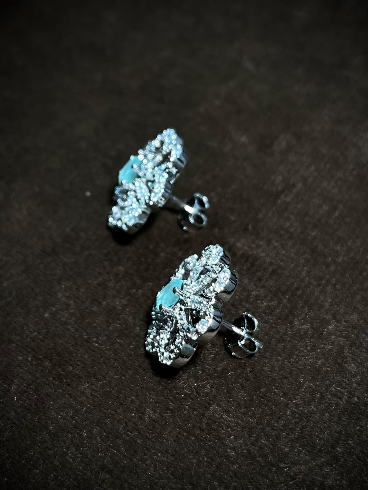 Silverya Aqua Blossom Stud Earrings – 925 Sterling Silver