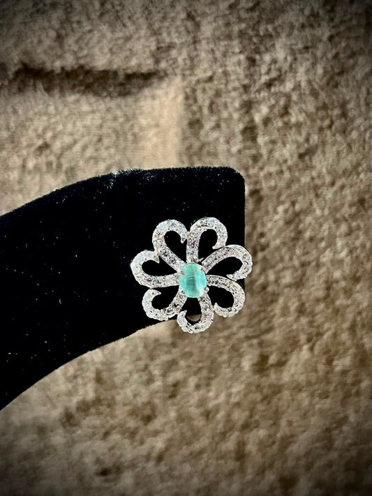 Silverya Aqua Blossom Stud Earrings – 925 Sterling Silver