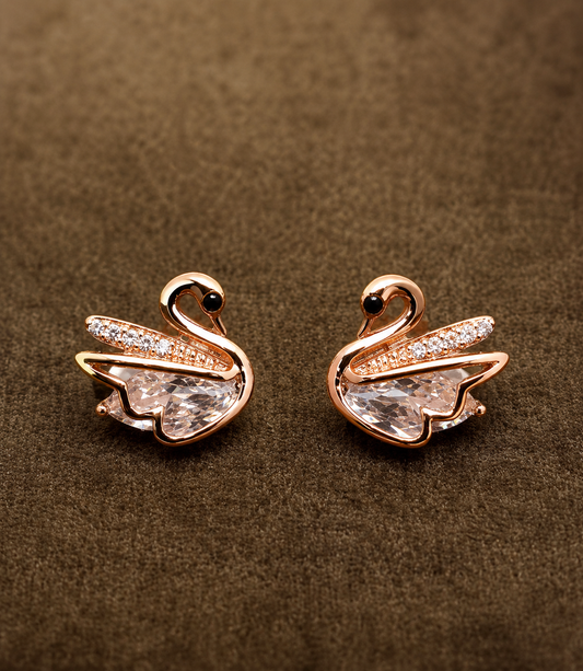 Silverya Rose Gold Swan Stud Earrings – 925 Sterling Silver