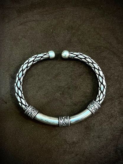 Vintage Oxidized Braided Silver Kada Bracelet
