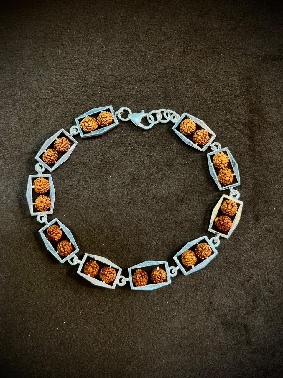 Sacred Rudraksha 925 Silver Bracelet – Adjustable Spiritual Charm Bracelet