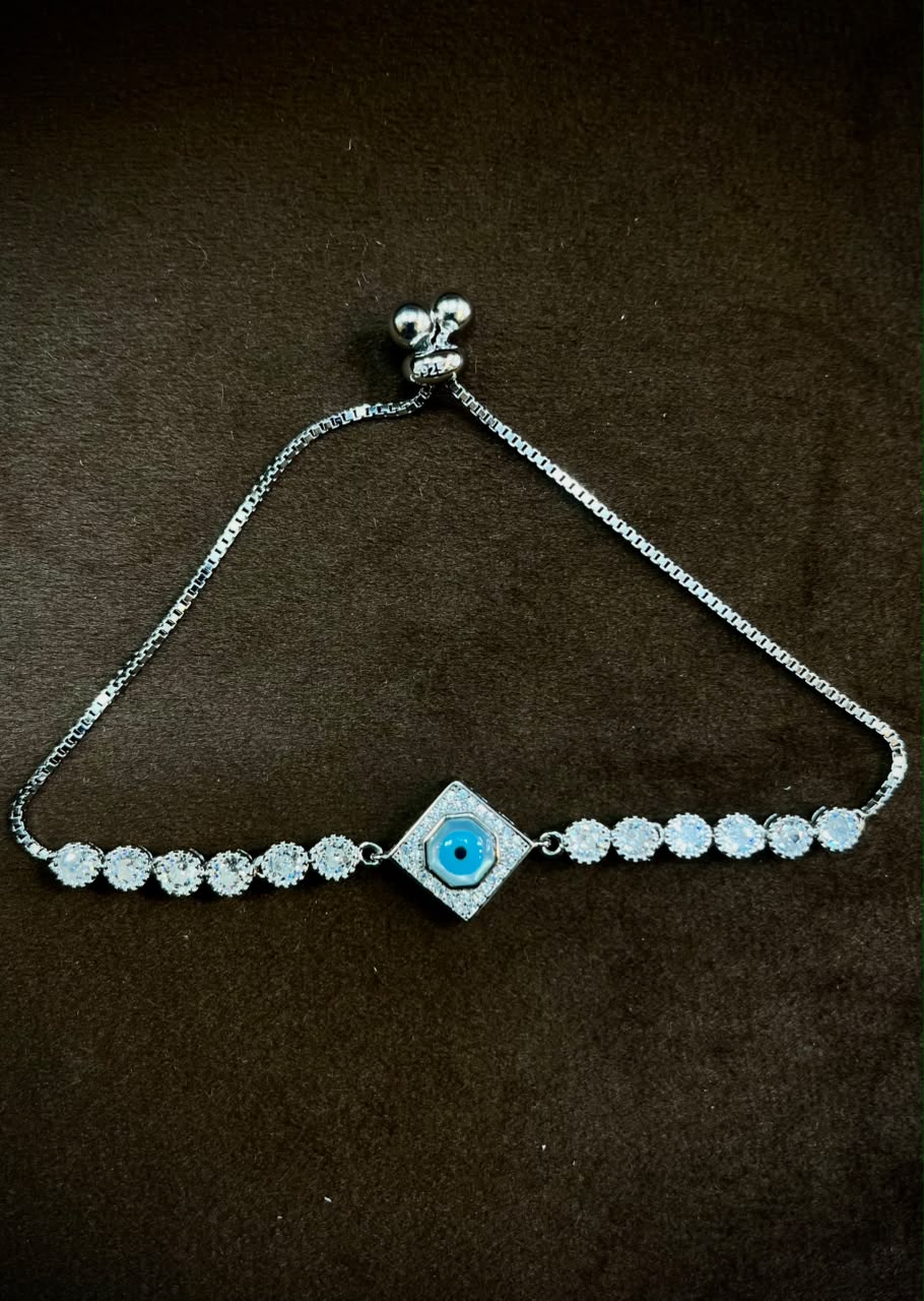925 Sterling Silver Evil Eye Adjustable Tennis Bracelet for Women | Cubic Zirconia Luxury Bracelet
