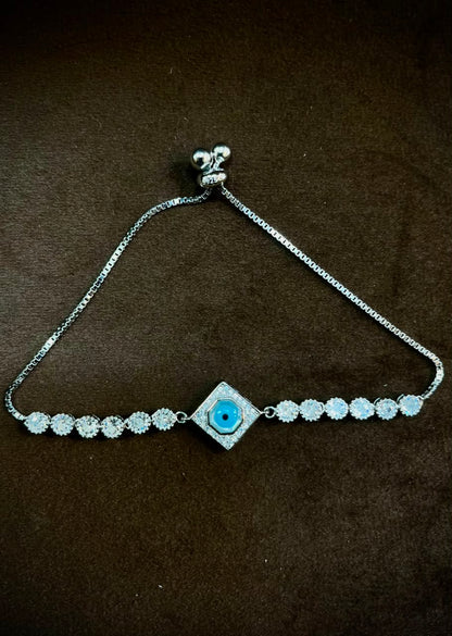 925 Sterling Silver Evil Eye Adjustable Tennis Bracelet for Women | Cubic Zirconia Luxury Bracelet