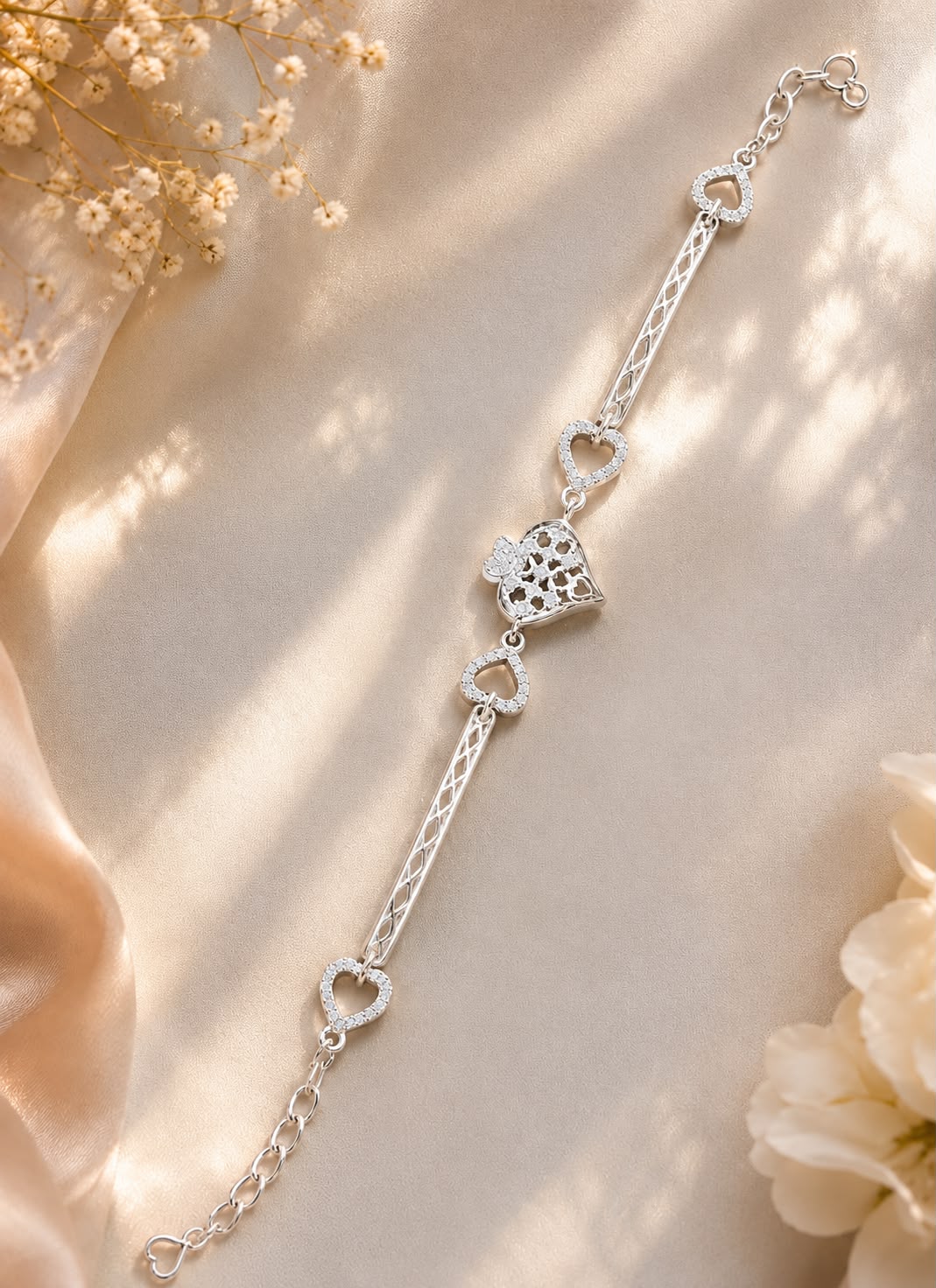 925 Sterling Silver Heart Lock Charm Bracelet | Adjustable Romantic Bracelet for Women
