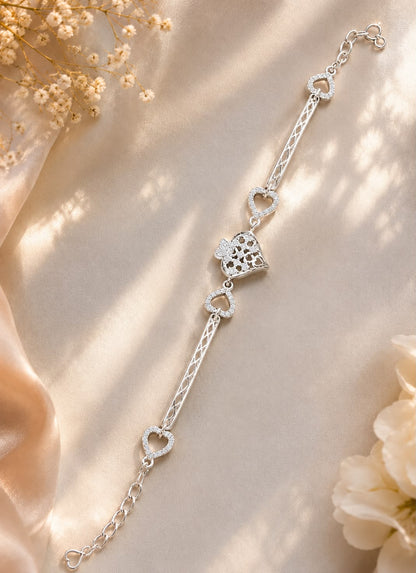 925 Sterling Silver Heart Lock Charm Bracelet | Adjustable Romantic Bracelet for Women