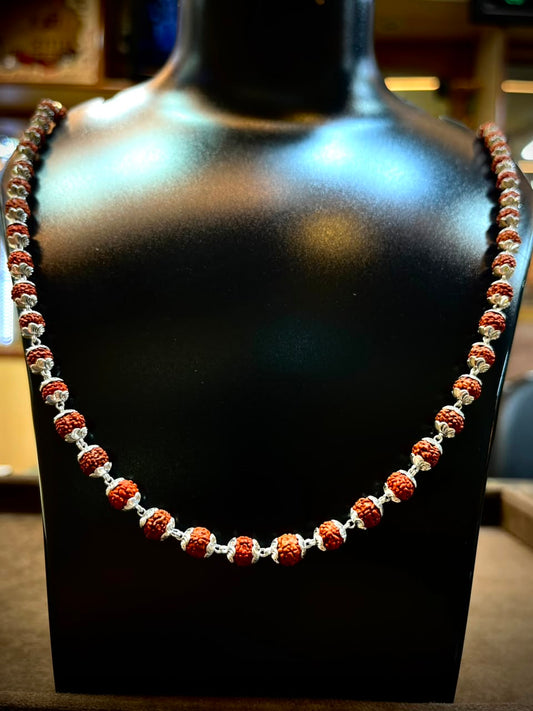Divine 925 Silver Rudraksha Mala – Handcrafted Spiritual Necklace for Men & Women