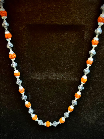 925 Sterling Silver Om Rudraksha Mala – Sacred Spiritual Necklace for Men & Women