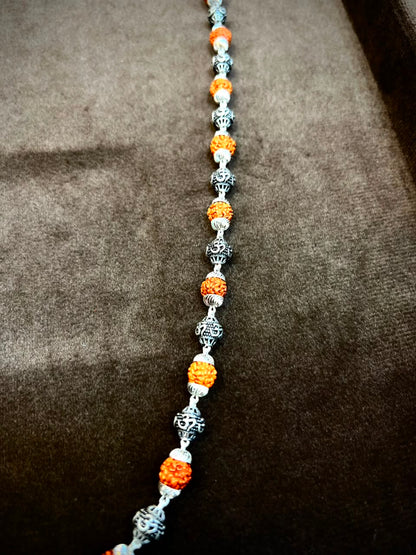 925 Sterling Silver Om Rudraksha Mala – Sacred Spiritual Necklace for Men & Women