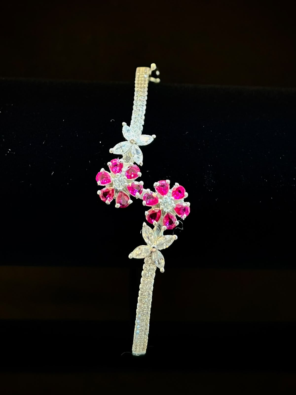 Blooming Ruby Floral 925 Sterling Silver Bracelet