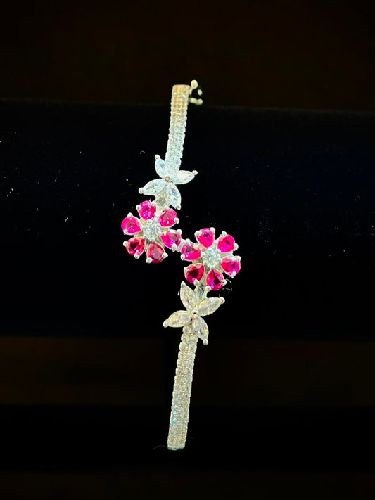 Blooming Ruby Floral 925 Sterling Silver Bracelet