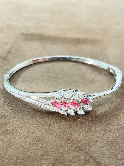 Ruby Leaf Elegance 925 Sterling Silver Bracelet – Luxury Sparkle Cuff