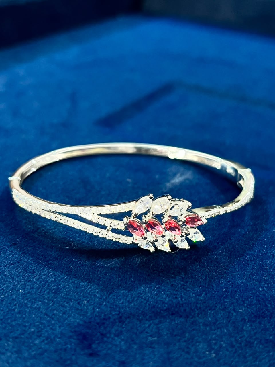 Ruby Leaf Elegance 925 Sterling Silver Bracelet – Luxury Sparkle Cuff