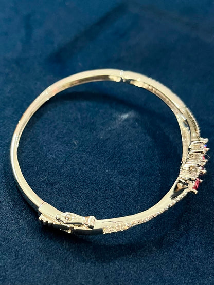 Ruby Leaf Elegance 925 Sterling Silver Bracelet – Luxury Sparkle Cuff