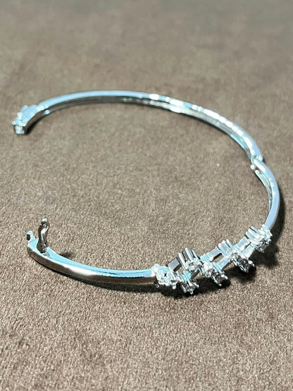 925 Sterling Silver Crystal Crossline Open Bracelet for Women