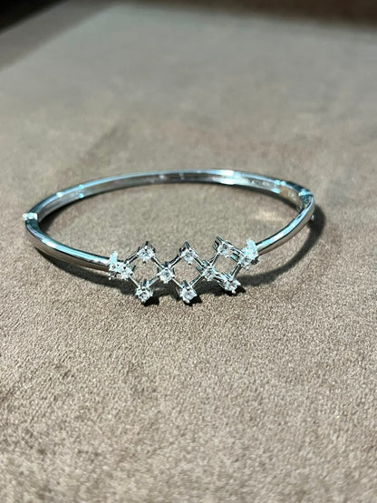 925 Sterling Silver Crystal Crossline Open Bracelet for Women