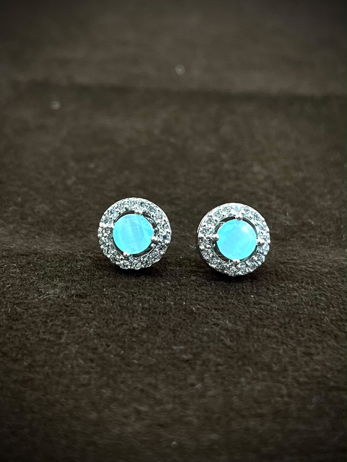 925 Sterling Silver Aqua Halo Pendant & Stud Earrings Set | Sparkling CZ Jewelry Set for Women