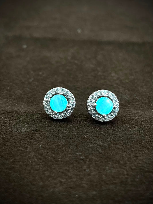 925 Sterling Silver Aqua Halo Pendant & Stud Earrings Set | Sparkling CZ Jewelry Set for Women