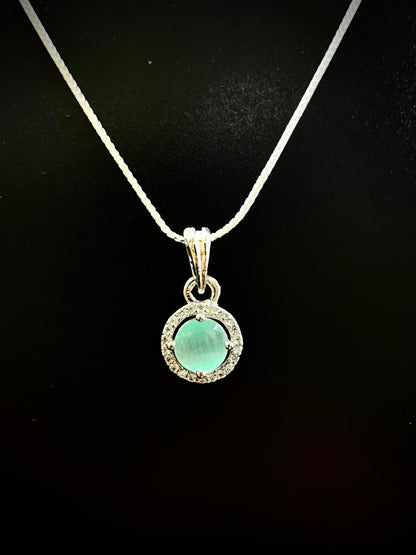 925 Sterling Silver Aqua Halo Pendant & Stud Earrings Set | Sparkling CZ Jewelry Set for Women