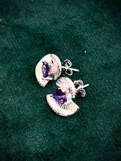 Silverya Amethyst Heart Fan Stud Earrings – 925 Sterling Silver