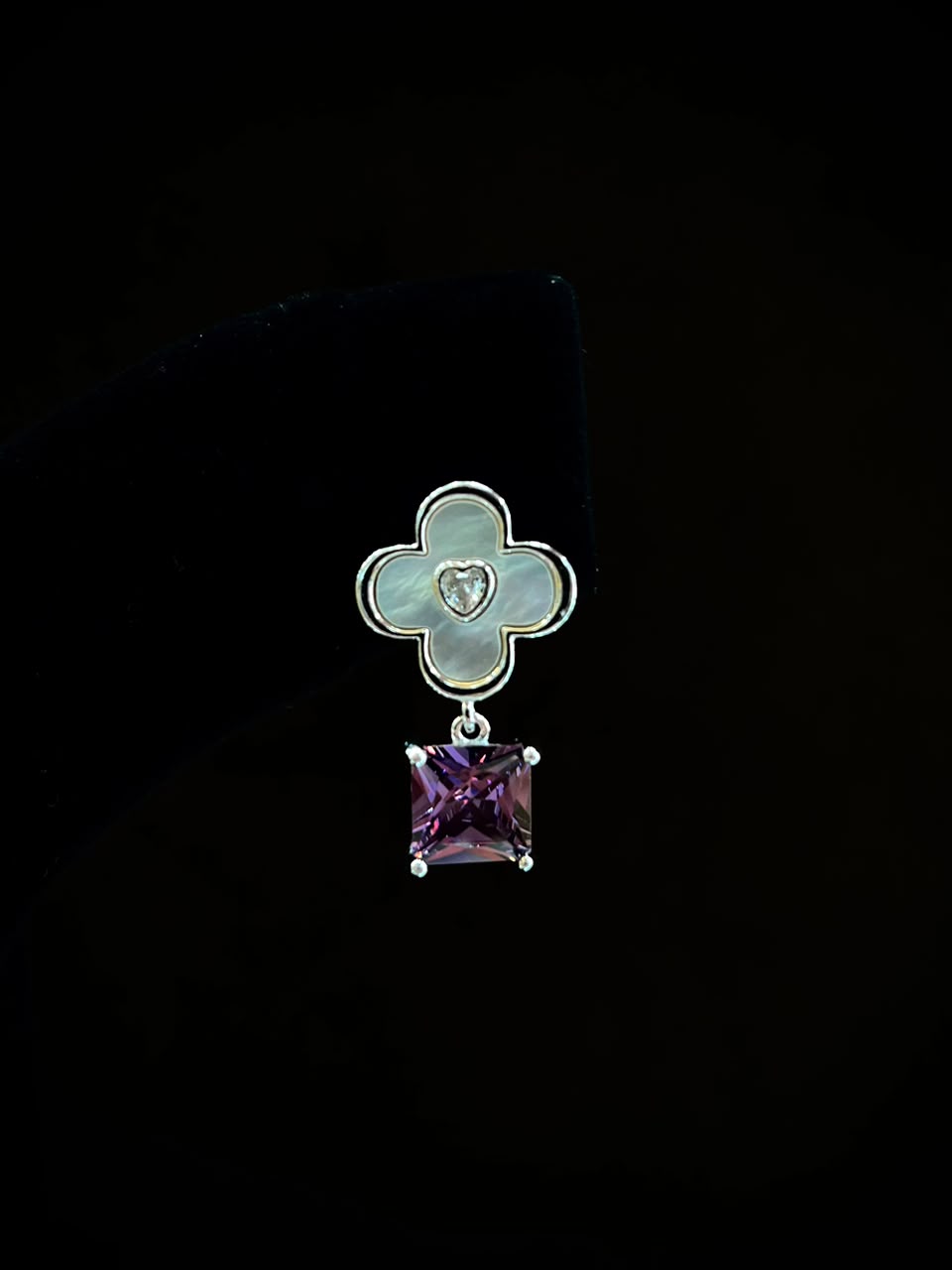 Silverya Clover Amethyst Drop Earrings – 925 Sterling Silver