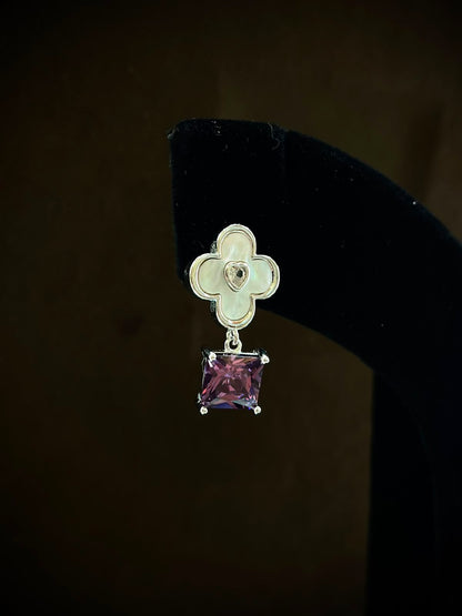 Silverya Clover Amethyst Drop Earrings – 925 Sterling Silver