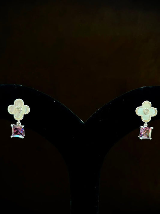 Silverya Clover Amethyst Drop Earrings – 925 Sterling Silver