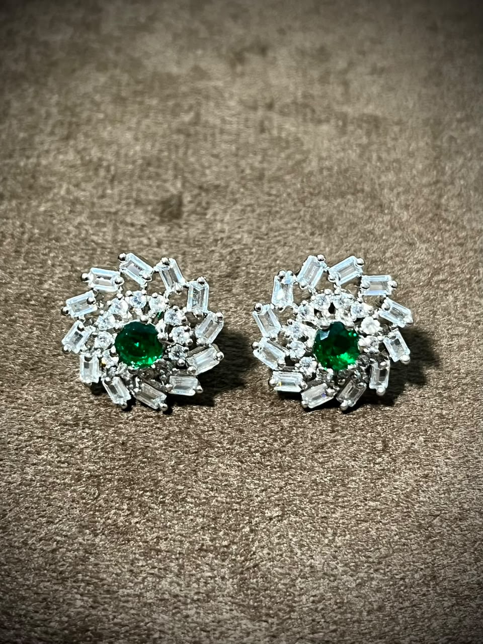 Silverya Emerald Bloom Stud Earrings – 925 Sterling Silver