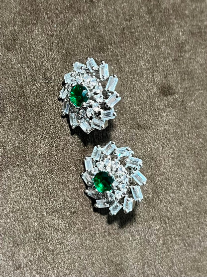 Silverya Emerald Bloom Stud Earrings – 925 Sterling Silver