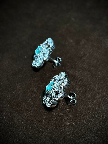 Silverya Aqua Blossom Stud Earrings – 925 Sterling Silver