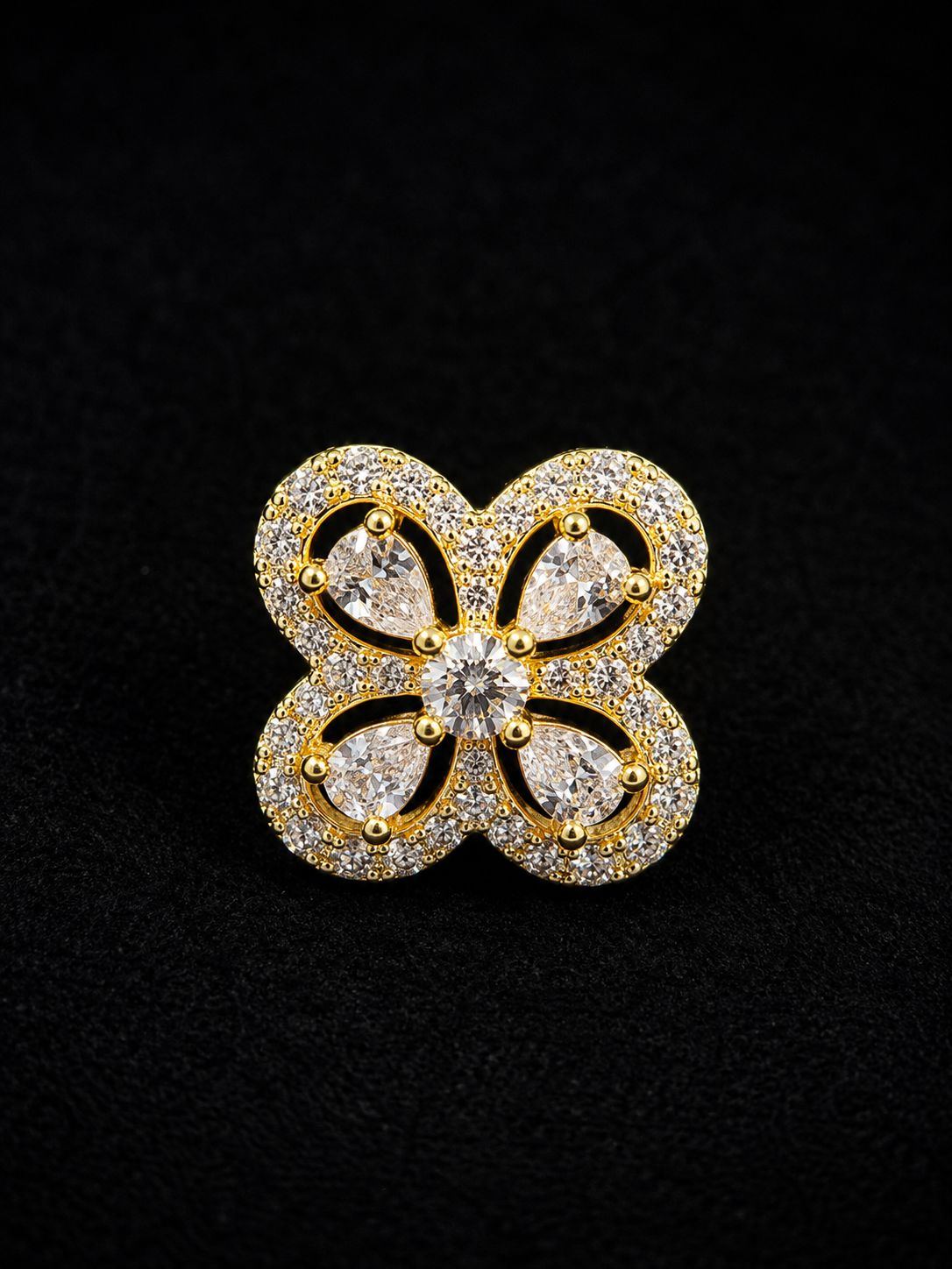Luxury 925 Silver Gold-Plated Four-Leaf Clover CZ Stud Earrings