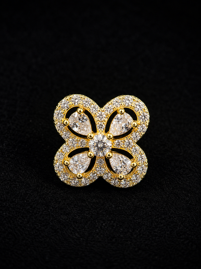 Luxury 925 Silver Gold-Plated Four-Leaf Clover CZ Stud Earrings