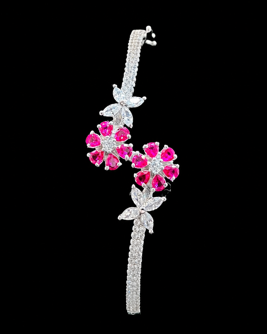 Blooming Ruby Floral 925 Sterling Silver Bracelet
