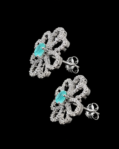Silverya Aqua Blossom Stud Earrings – 925 Sterling Silver