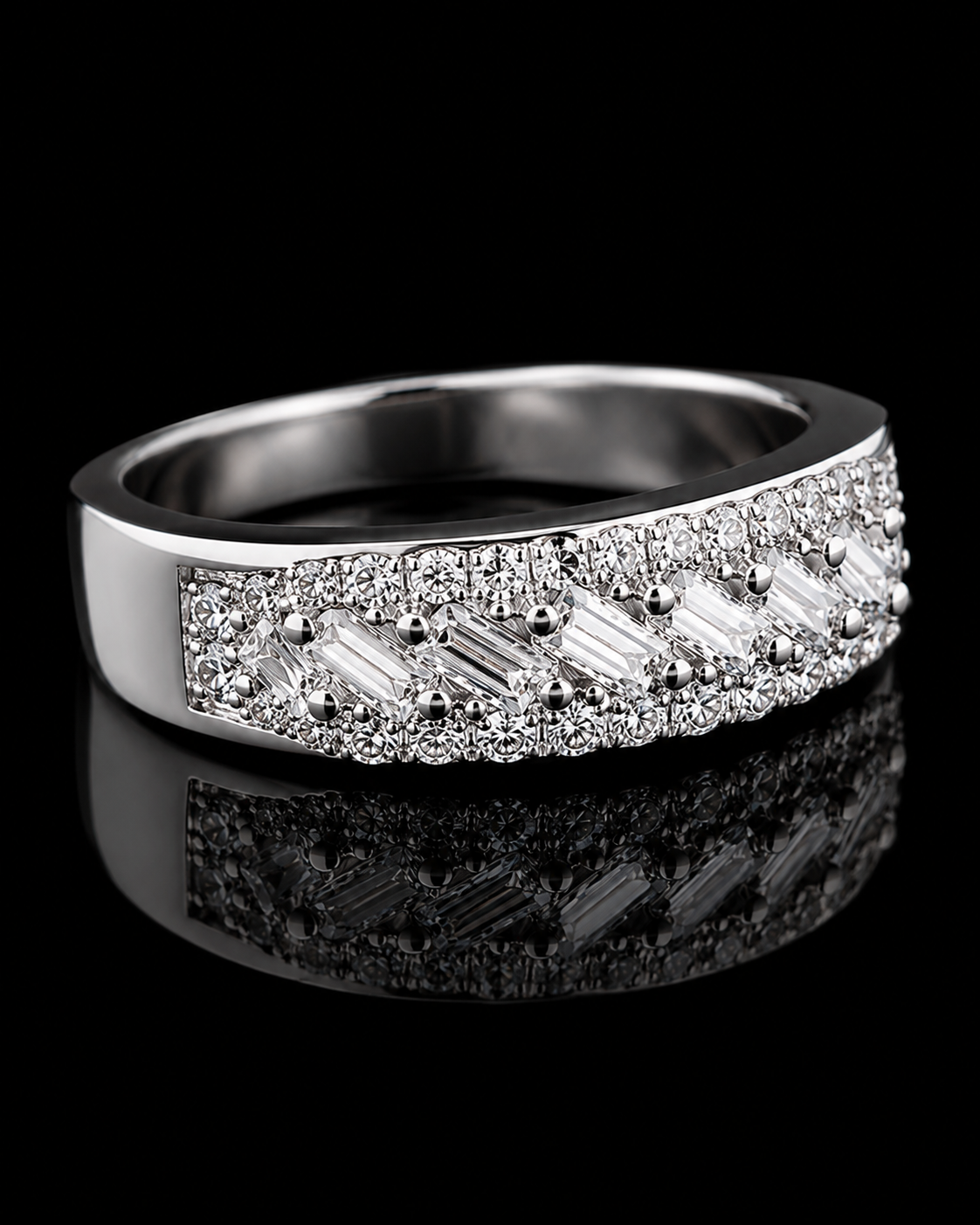 925 Sterling Silver Baguette CZ Band Ring for Women | Elegant Sparkling Statement Ring