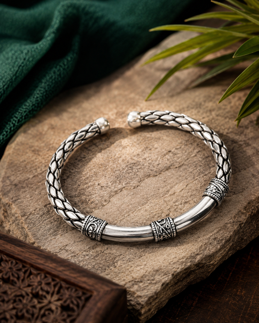 Vintage Oxidized Braided Silver Kada Bracelet
