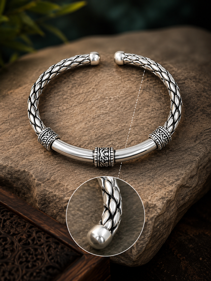 Vintage Oxidized Braided Silver Kada Bracelet