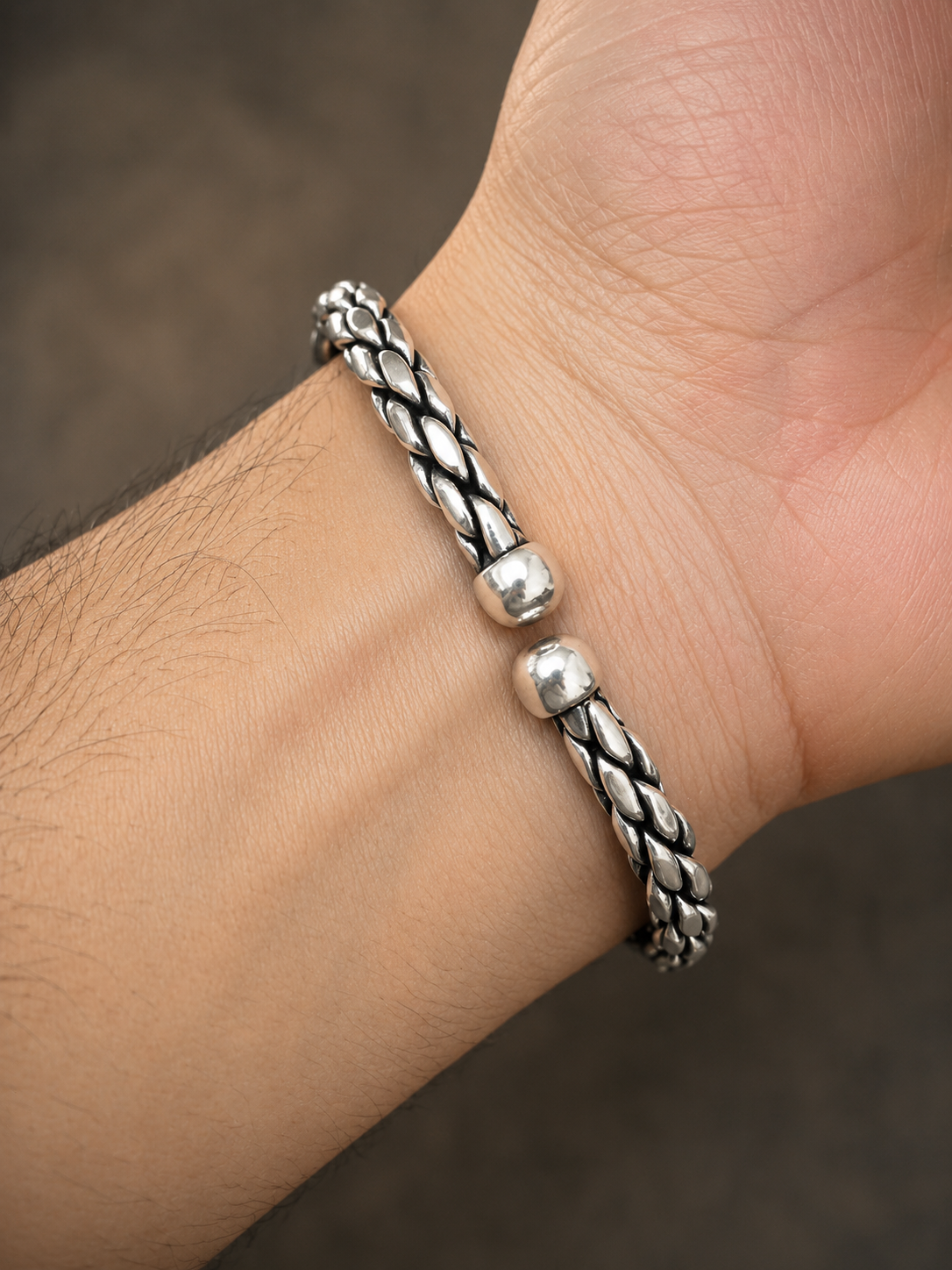 Vintage Oxidized Braided Silver Kada Bracelet